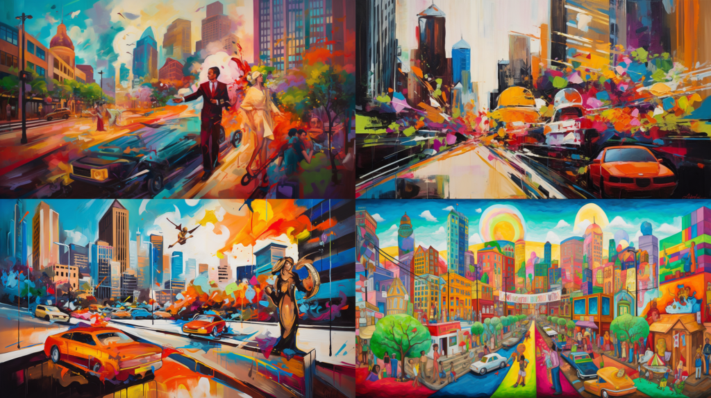 Your Legal Rights and Remedies for Personal Injury Cases in Houston, Texas, a bustling Houston cityscape with a giant gavel superimposed, symbolizing justice, busy streets with people and cars, vibrant, energetic atmosphere, Artwork, colorful acrylic painting on a large canvas, --ar 16:9 --v 5.0 