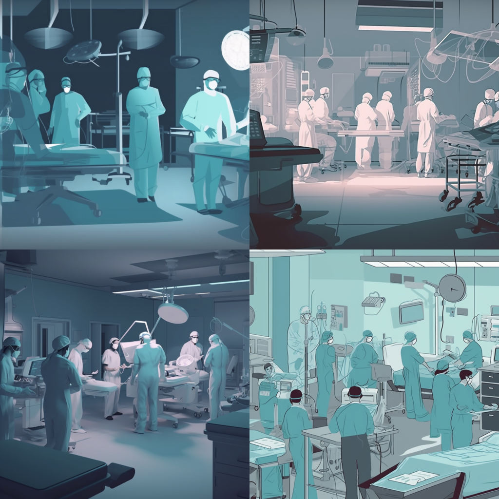 Understanding Medical Malpractice in Texas, an animated illustration showing a medical operation gone wrong with concerned surgeons and nurses, operating room with advanced medical equipment, evoking a sense of urgency and responsibility, Illustration, digital animation using Adobe After Effects, --ar 1:1 --v 5.0