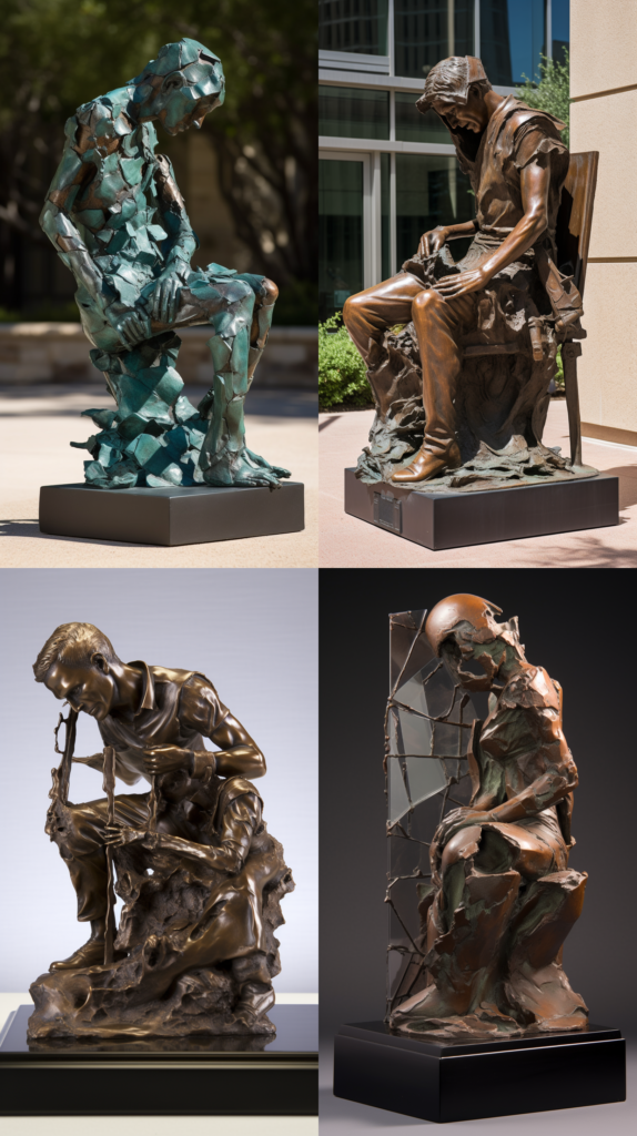 Understanding Product Liability for Personal Injuries in Texas, a sculpture depicting a broken product and an injured individual, both elements emphasized in detail, set in a modern Texas law firm, the atmosphere somber and reflective, Sculpture, bronze casting with patina finish, --ar 9:16 --v 5.0 