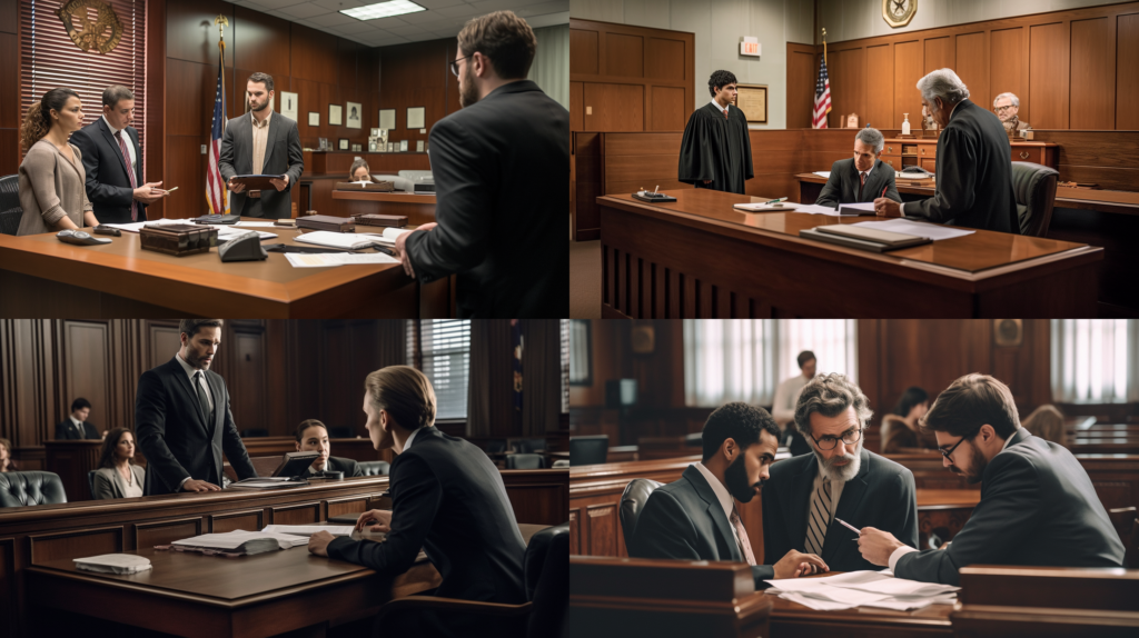 Understanding Product Liability for Personal Injuries in Texas, a courtroom scene with a judge, plaintiff, and defendant discussing a product injury case, detailed depiction of legal documents, and evidence related to the case, the courtroom bustling with activity, capturing the intensity and seriousness of the legal process, Photography, shot with a Canon EOS 5D Mark IV, 50mm lens, --ar 16:9 --v 5.0 -