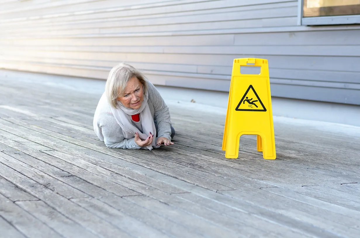 A person on the floor after slipping and falling.